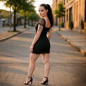 Motel Lenira ✦ Black Ruffled Mini Dress ✦ Off‑Shoulder Sheer Sleeve Dolls Kill M